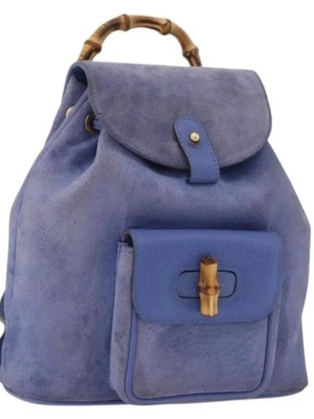 GUCCI Bamboo Backpack Suede Blue 003 8030 3444 Auth ki6661A
